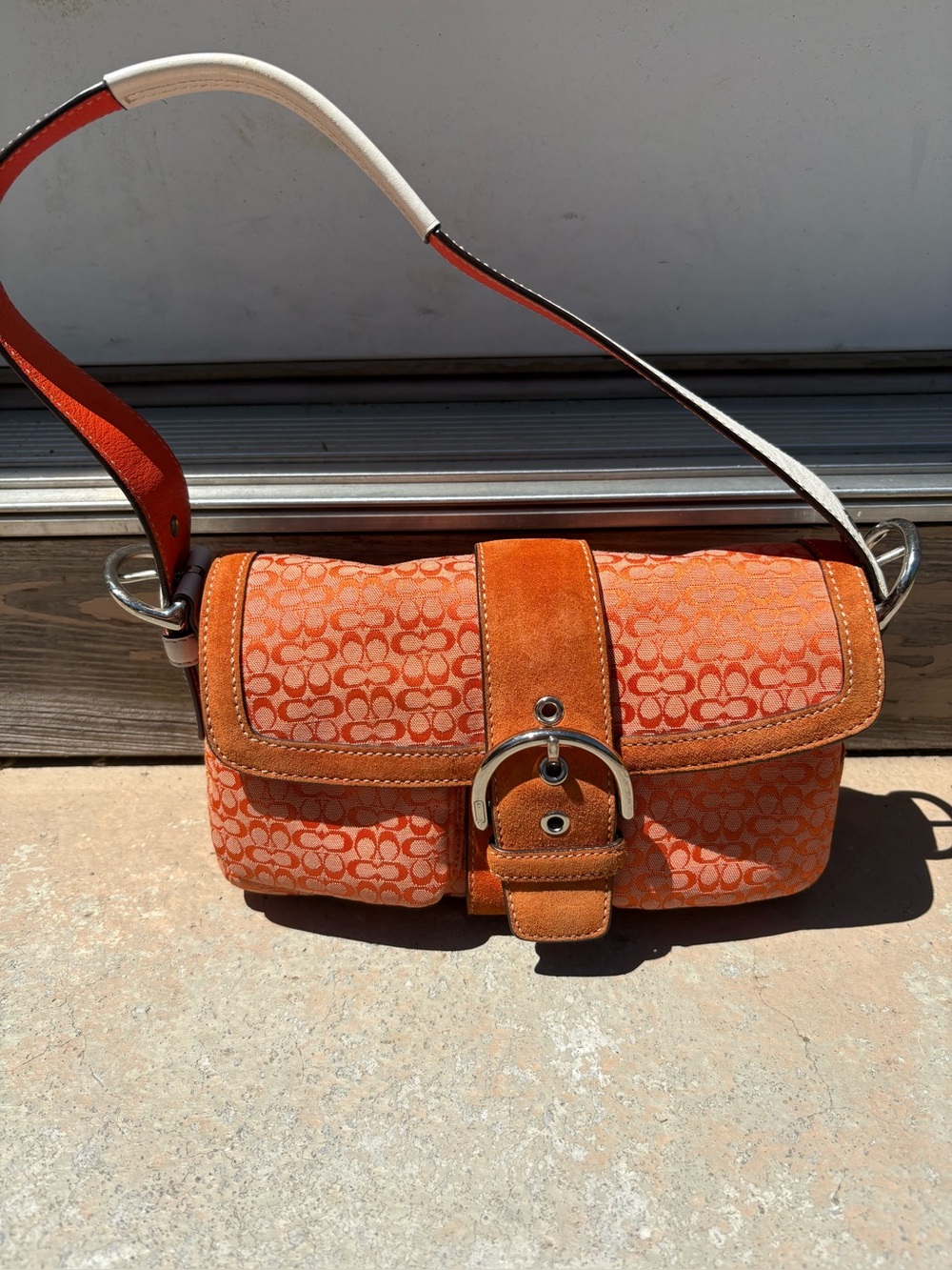 Coach Orange Signature Jacquard Buckle Shoulder Bag